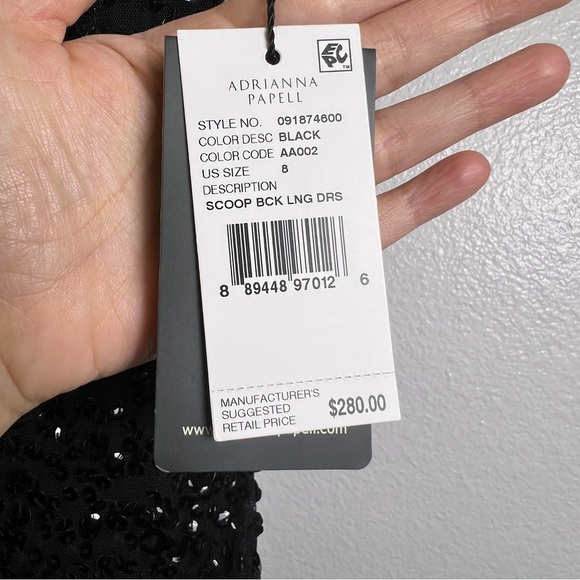 Adrianna Papell Women’s Scoop Back Sequin Black Long Dress  Gown Size 8 - Picture 8 of 16